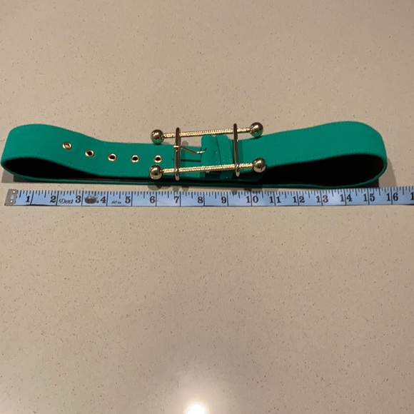 Milly Belt Wide Green Gold Statement Buckle Belt Size 6 - Picture 2 of 6